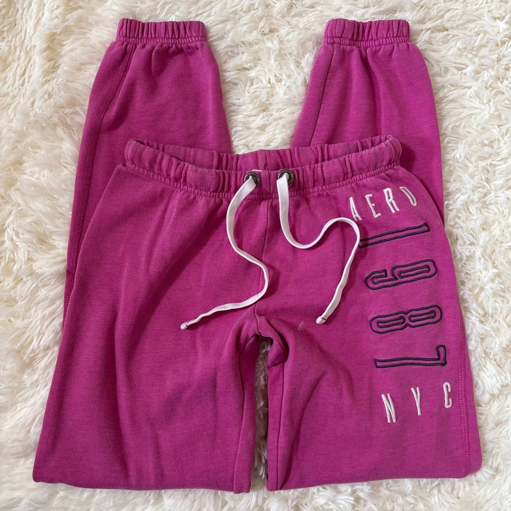 Aeropostale Pink Jogger Sweatpants Aero 1987 NYC Graphic XS